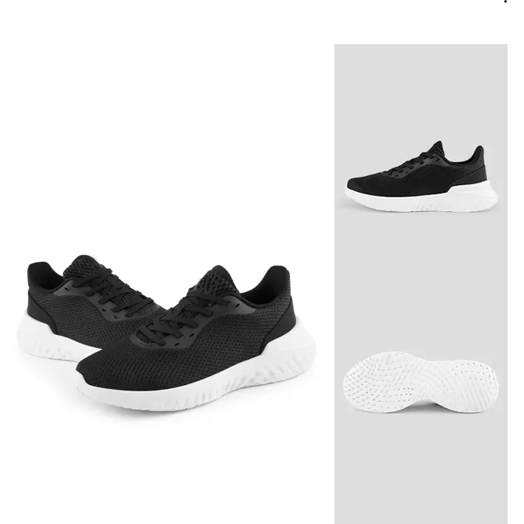 New Design Fashion Black Breathable Zapatillas Trainers Athletic Summer Knit Running Walking Shoes